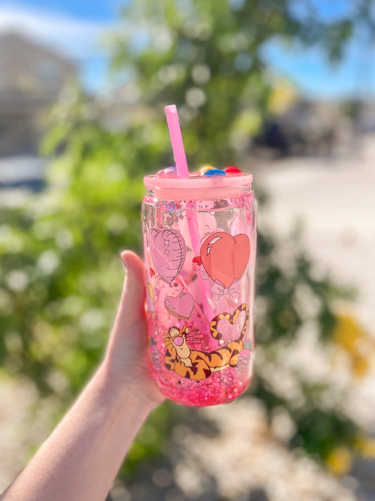 V-Day Pooh snow globe tumbler - glass