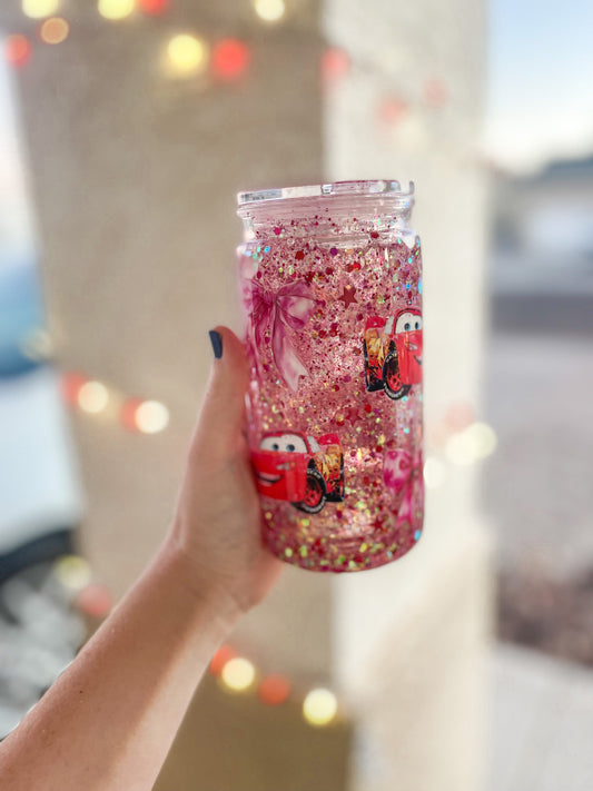 Cars and Bows snow globe tumbler - acrylic