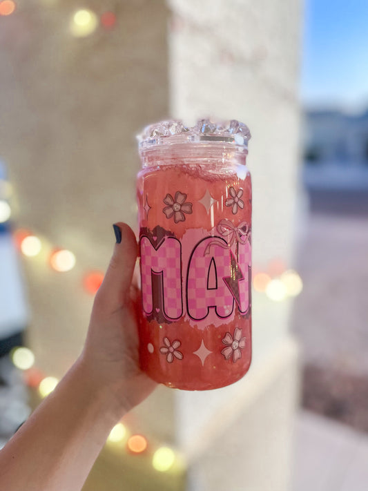 Checkered Mama snow globe tumbler - acrylic