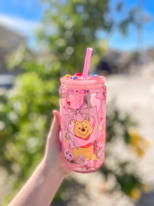 V-Day Pooh snow globe tumbler - glass