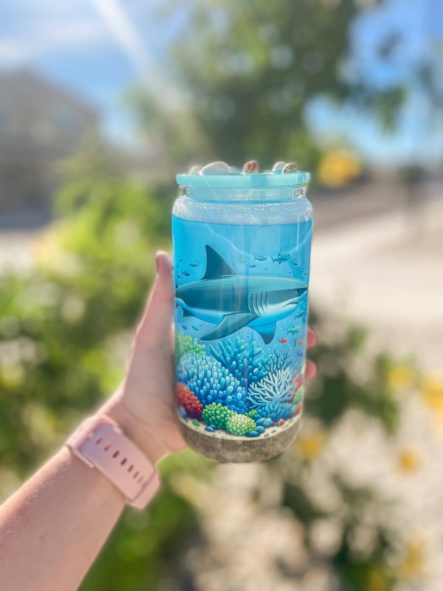 Shark snow globe tumbler - glass